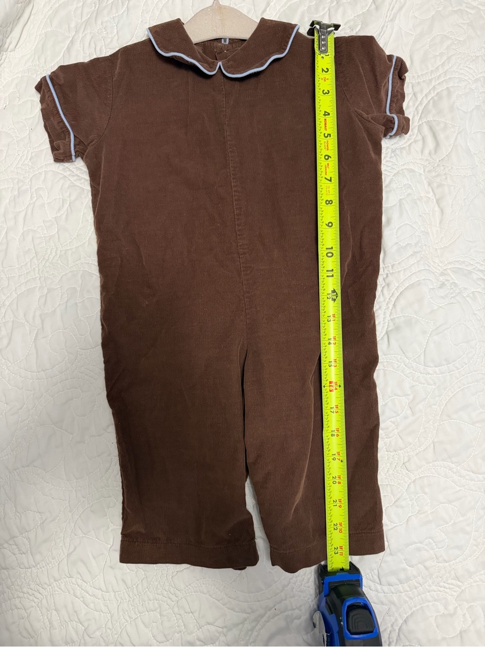 Kelly's Kids Brown Corduroy Romper with Blue Piping - Picture 7 of 7